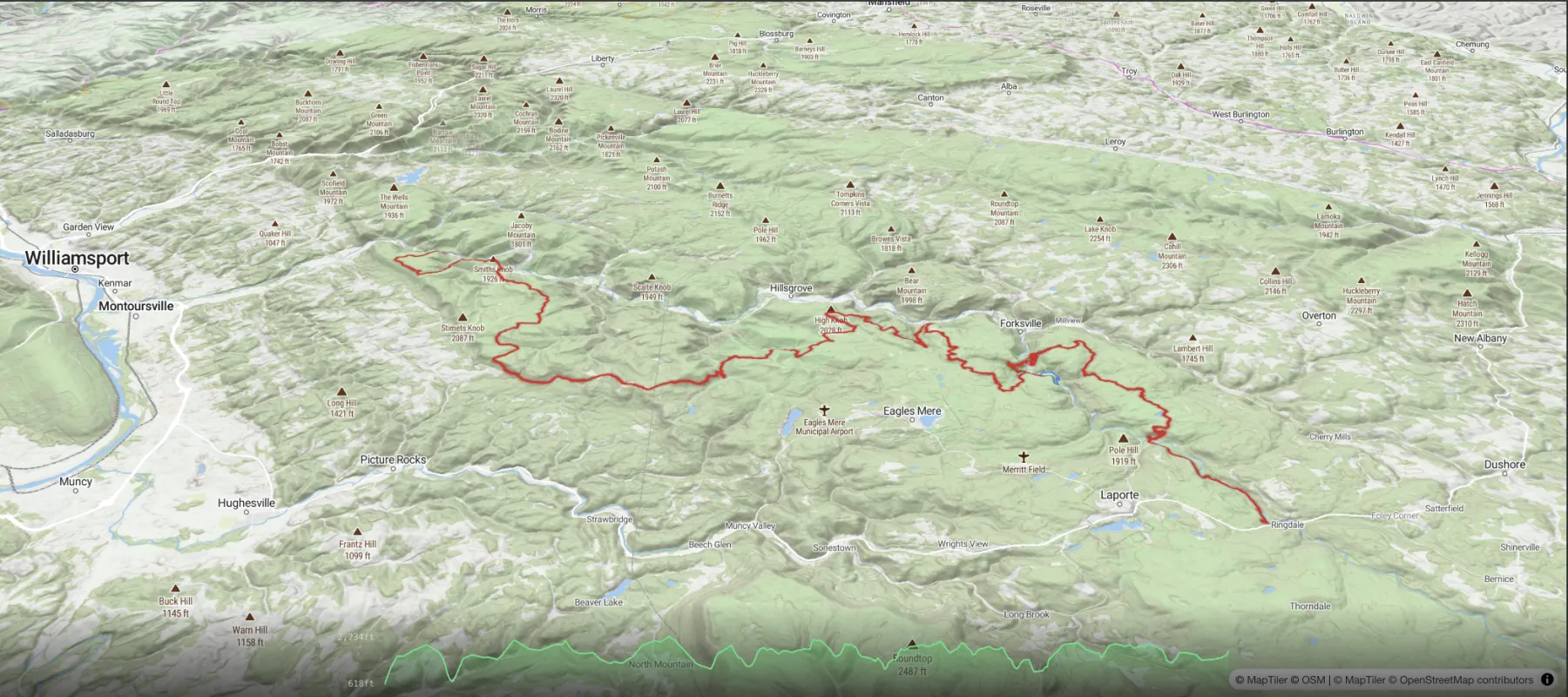 Loyalsock Trail — poster art rendered from the trail geometry